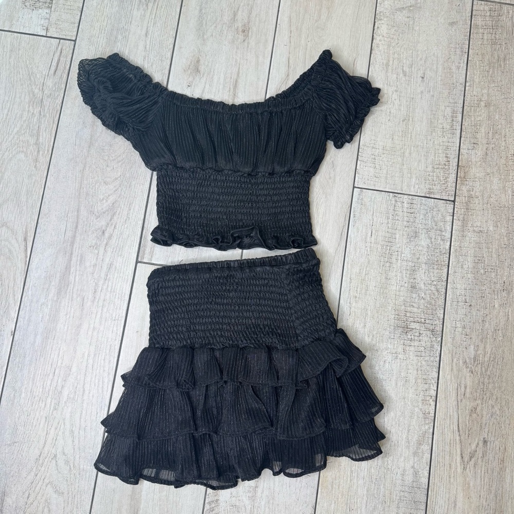 Misbehave Girls Black Two piece top and skirt set size 10
